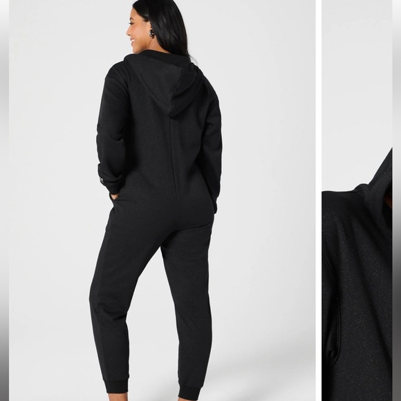 Fabletics Cozy Fleece Hooded Onesie. Black Glitter. New with tags. Size large - Picture 2 of 8